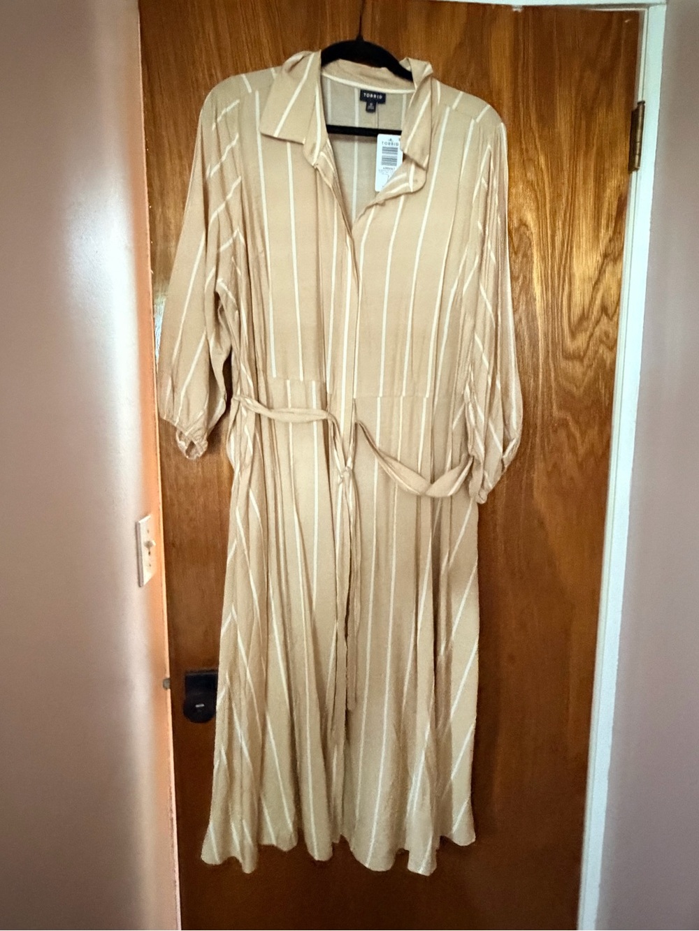 torrid Beige & White Striped Midi Shirt Dress